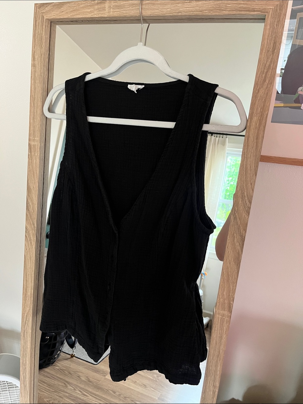 aerie Black V-Neck Button-Front Tank